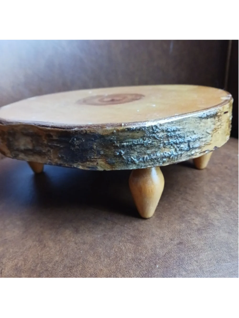 VTG Birch Slab Charcuterie Pedestal Shellac Handmade Folk Art Primitive